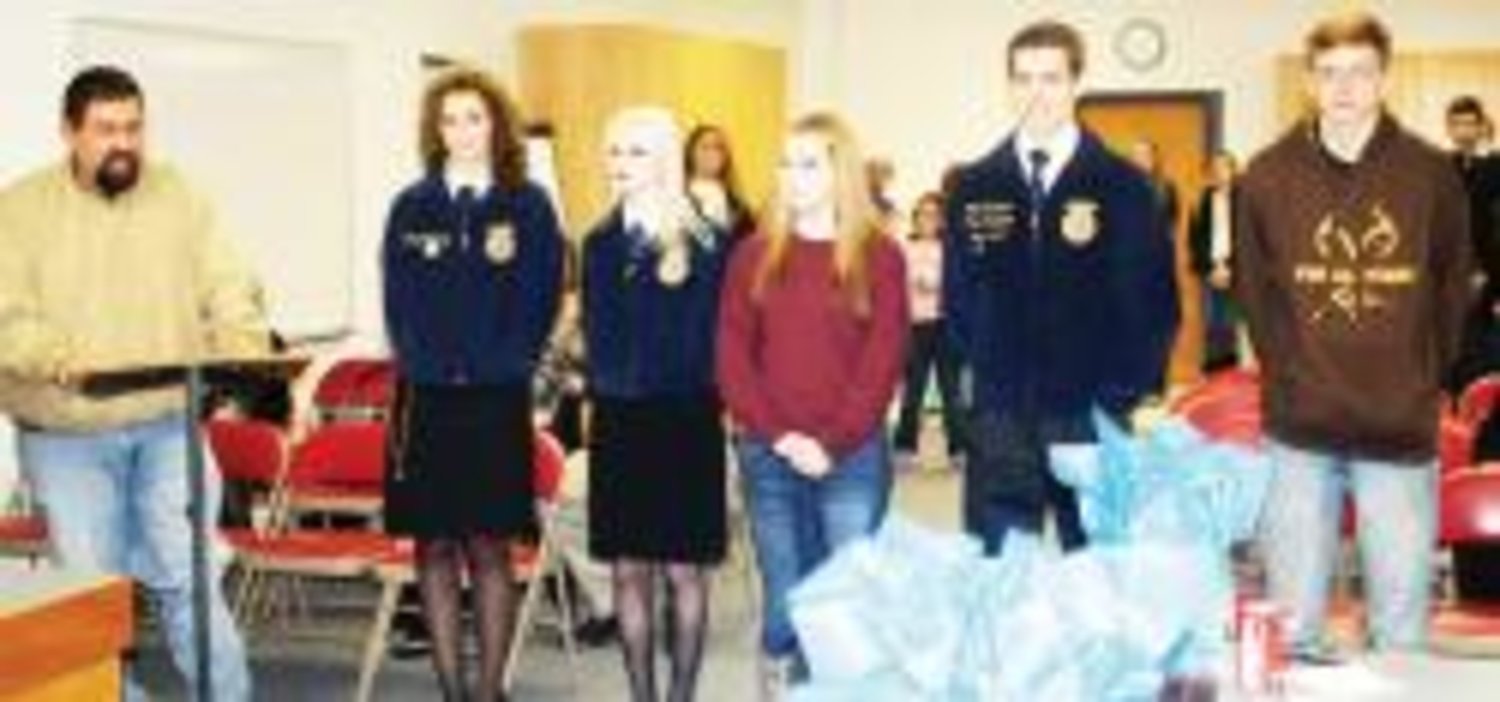 The school board recognized FFA students from the State Leadership Development and Public Relations team. Pictured here (left to right) are Brant Lee (sponsor) Brittany Holcombe, Emily Woodruff, Cameron Williams, Jhett Jackson and Cody Frazier.