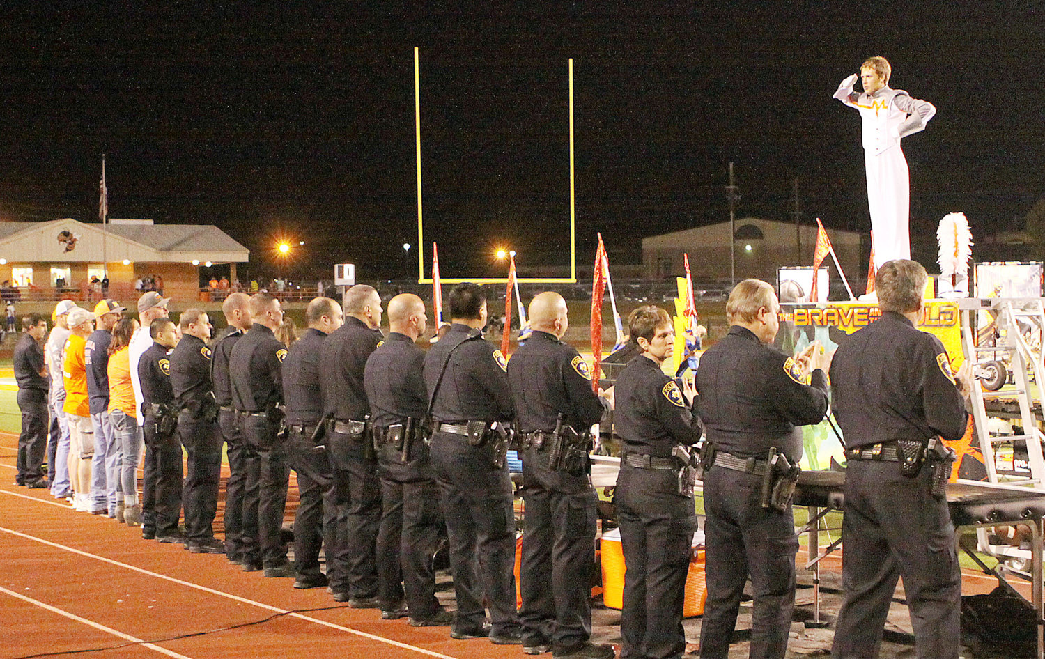 First responders in Mineola were
honored at halftime during Friday’s game against Commerce.
(Photo courtesy of
Gene’s Photography)