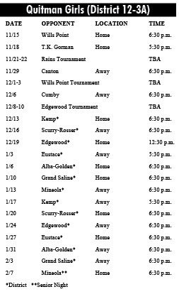 WOOD COUNTY VARSITY BASKETBALL SCHEDULES