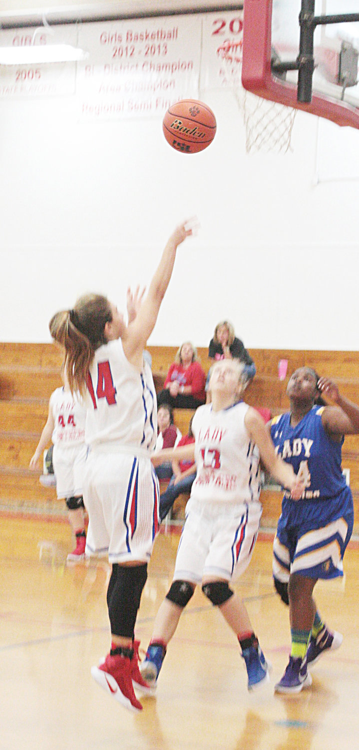 After driving hard around a couple of Cumberland Academy defenders, Grace Bizzell finds herself open for this easy shot during the second quarter of the Alba-Golden Lady Panthers’ season opener. Bizzell finished the game as Alba-Golden’s second leading scorer with 17 points.
