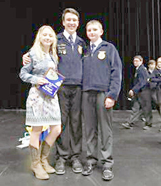 Quitman FFA was well-represented at the Mineola District Convention held in Lindale Jan. 10. Shown from left to right are Haleigh Mitchell, talent winner; Lane Blalock, area officer team and Brayden Sessions, Mineola District President for 2017-18.