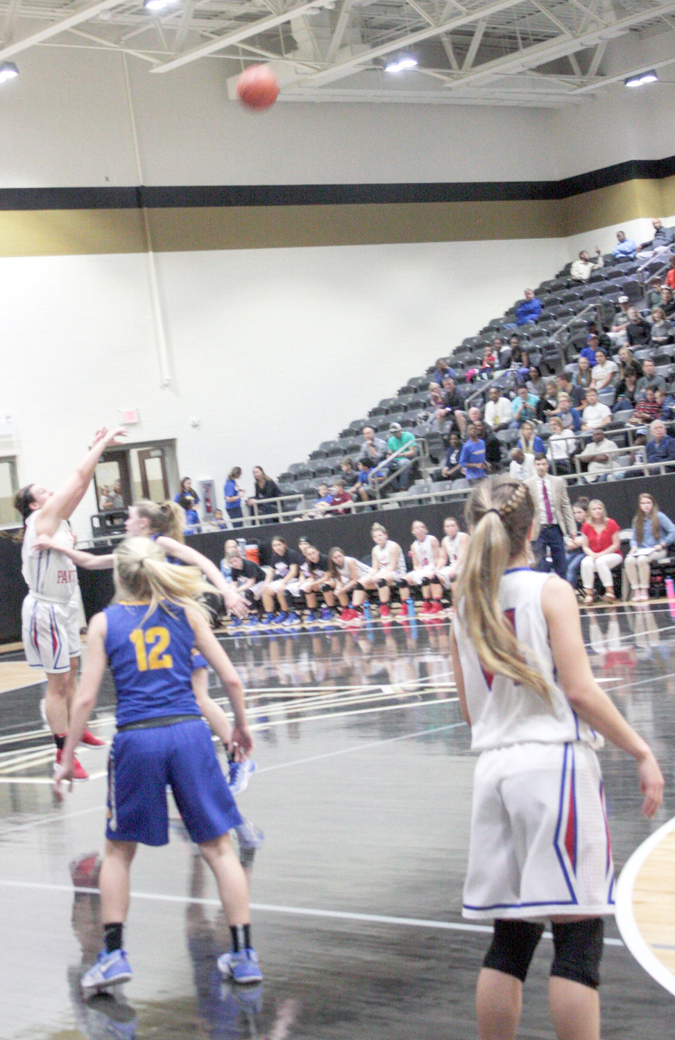 It was bombs away when Shelby Wright launched this really long three-point shot against the Sunnyvale Lady Raiders last Tuesday night in the Class 3A Regional quarterfinals in Kaufman. The game was an air-tight battle from start to finish with Alba-Golden holding on for a 57-55 win.