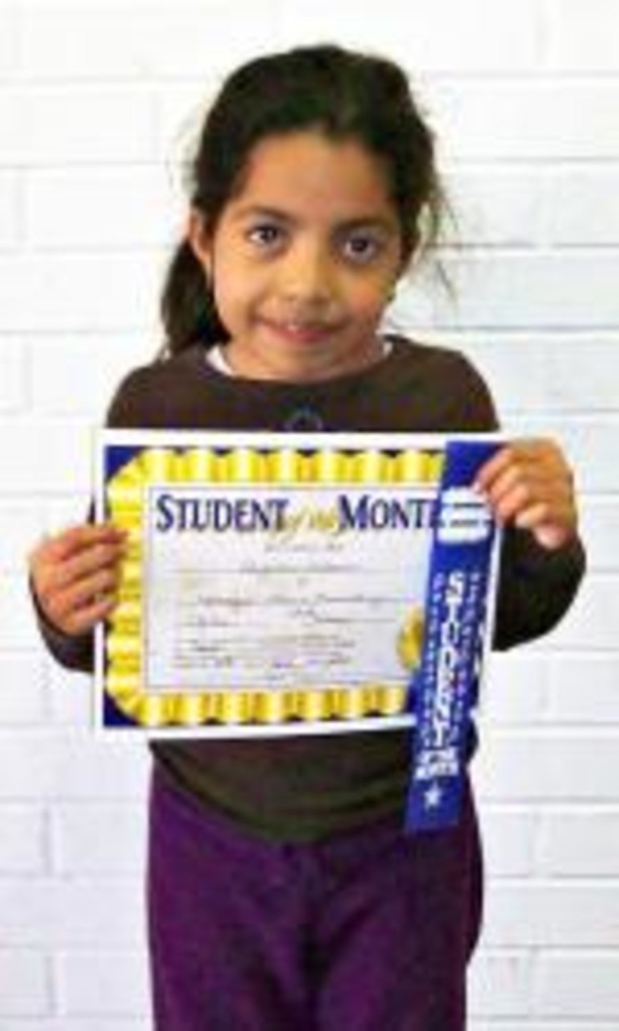 Alejandra Ontiveros (3rd grade) is another Student of the Month but she was not available for the group Student of the Month picture.