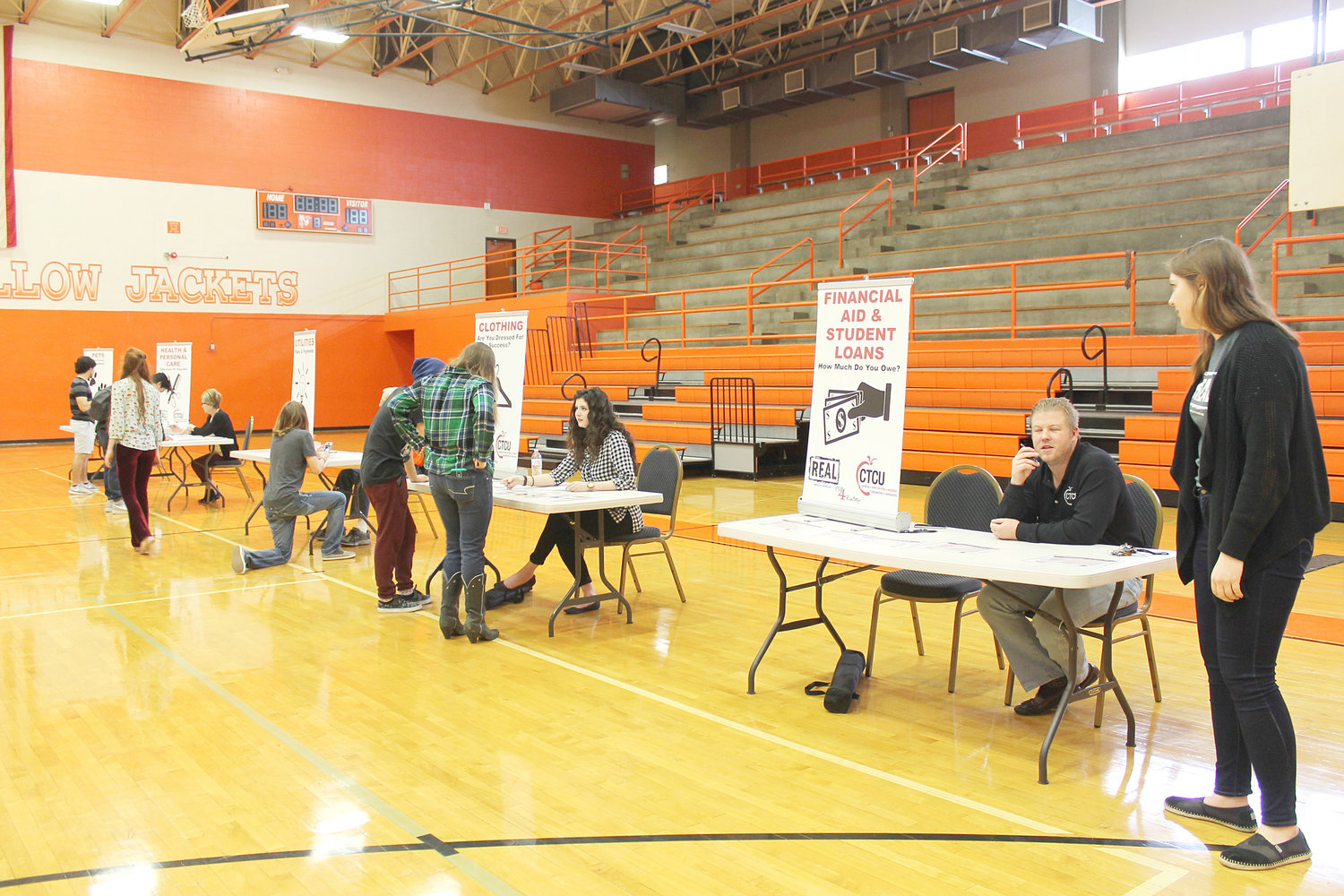 This is just one side of the booths set up in the Financial Reality Fair at the MHS gym.