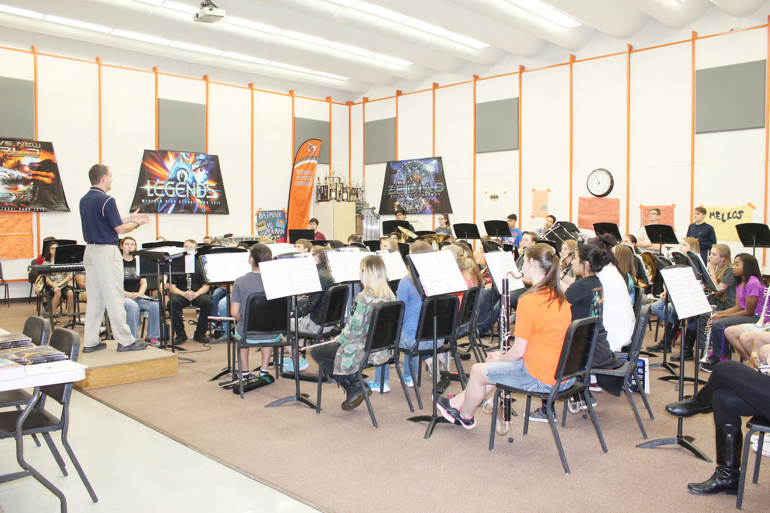 The high school band hall does not have any spare room, now, and the number of students in the middle school band has had substantial growth. Additionally, storage is very limited.