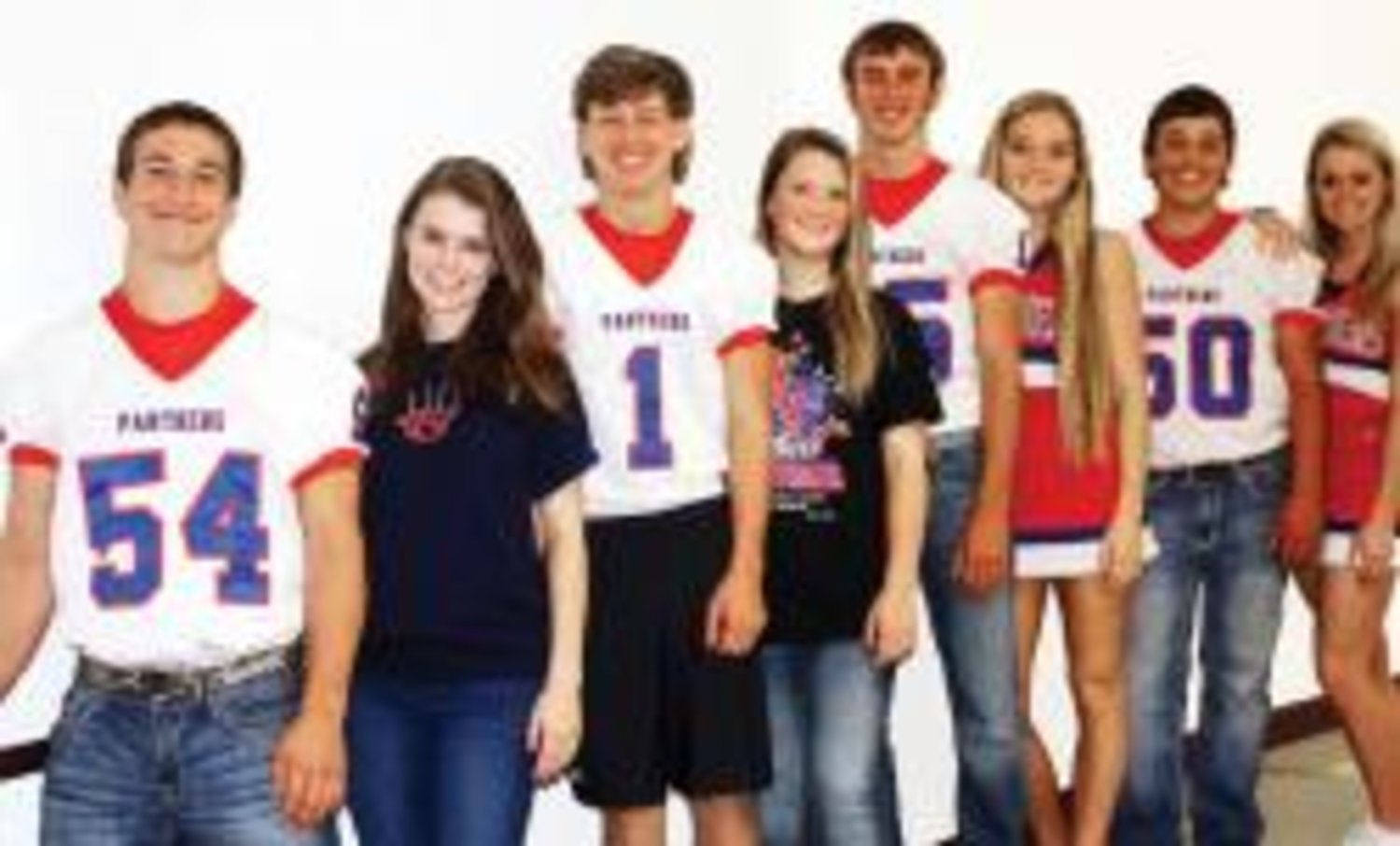 The Alba-Golden homecoming king and queen will be chosen from this group of seniors. They are (left to right) David Wilson, Claire Glidewell, Dylan Harle, Jocelyn Hockett, Logan Culp, Caitlin Lennon, Carter Lennon, and Erin Roberts.