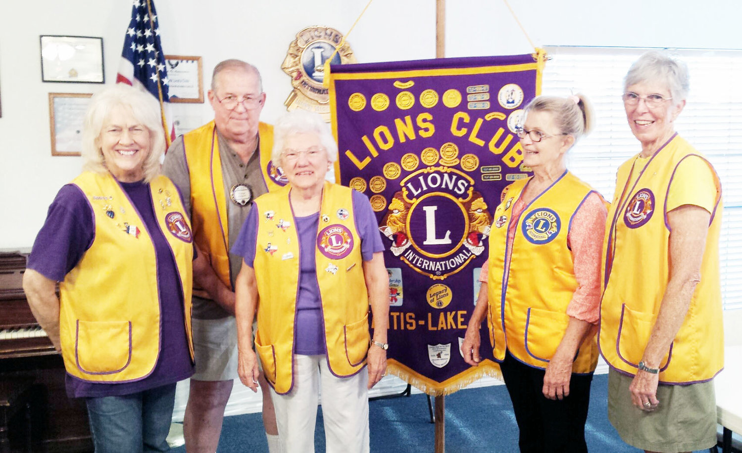 The Yantis-Lake Fork Lions Club 2016-2017 officers are, from left,  Mary Bass, tail twister-public relations; George Philpott, treasurer; Harriett Bevil, secretary; LaRee Gonzalez, vice president and Betty  Stribley, president.