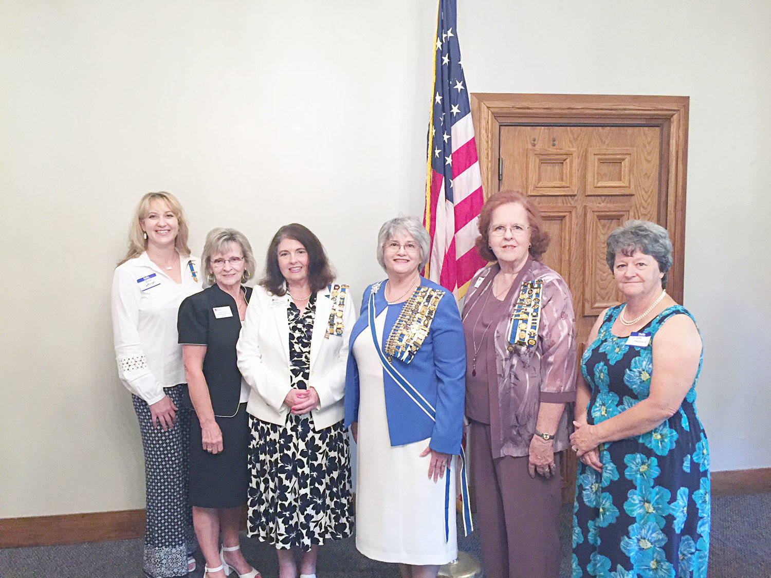From left, Carrie Shough, Susan Few, Barbara Gillies, Madam State Regent Susan Tillman, Mary Sockwell and Linda Haddock of the Elizabeth Denton English Chapter.