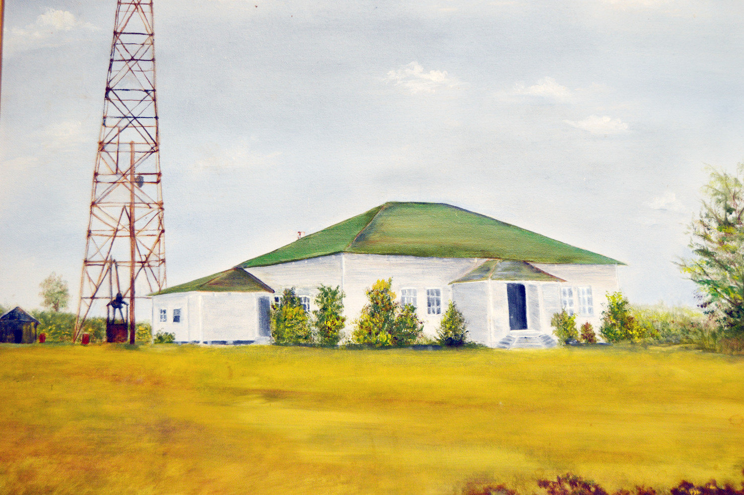 This is a painting of the original Forest Hill church building.