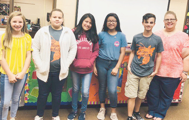 The newly organized Mineola Middle School Builders’ Club elected officers for the coming year on Sept. 14. From left are Vice President Shiloh Fowler, Sergeant of Arms McKenzie Morrison, Treasurer Hailley Alejo, Secretary Keyla Candelario, President Cameron Bussell, and the club faculty sponsor Michelle Fable. Builders’ Club is a youth service organization within local schools sponsored by the Mineola Kiwanis Club. The club also sponsors a K-Kids at Mineola Elementary School and Key Clubs in Mineola and Alba Golden high schools. All have begun new years with the start of the current school year. In much the same way that the Kiwanis Club of Mineola provides various service programs, the associated school clubs take on service projects and develop leadership and citizenship skills as members. (Courtesy photo).