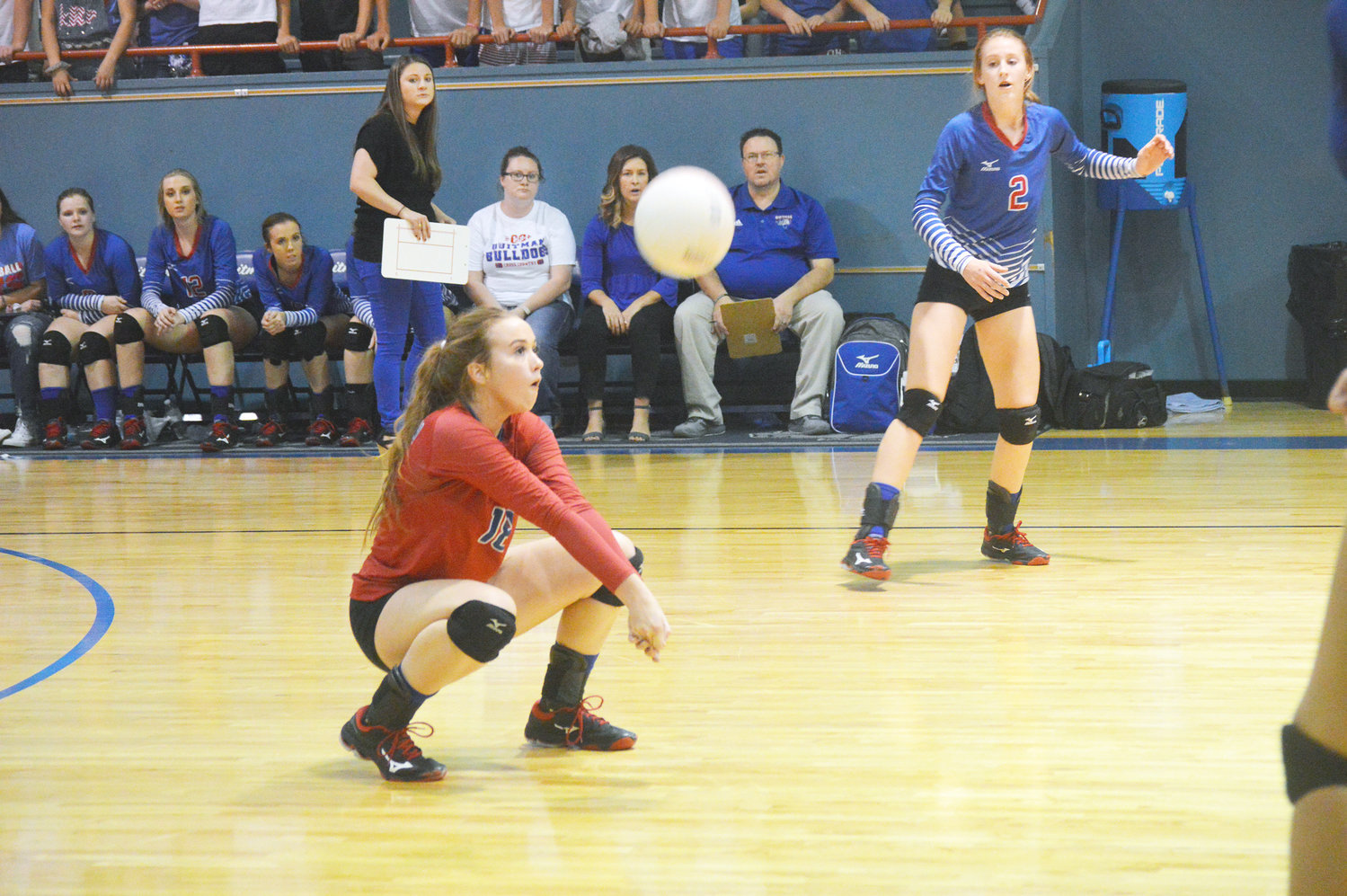 Lindsey Hornaday digs one on a return in Quitman’s win over Lone Oak Friday.