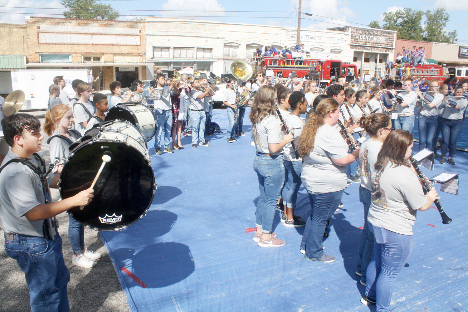 The Quitman Proud Blue Band played loud and proud at Friday’s homecoming pep rally on the courthouse square.