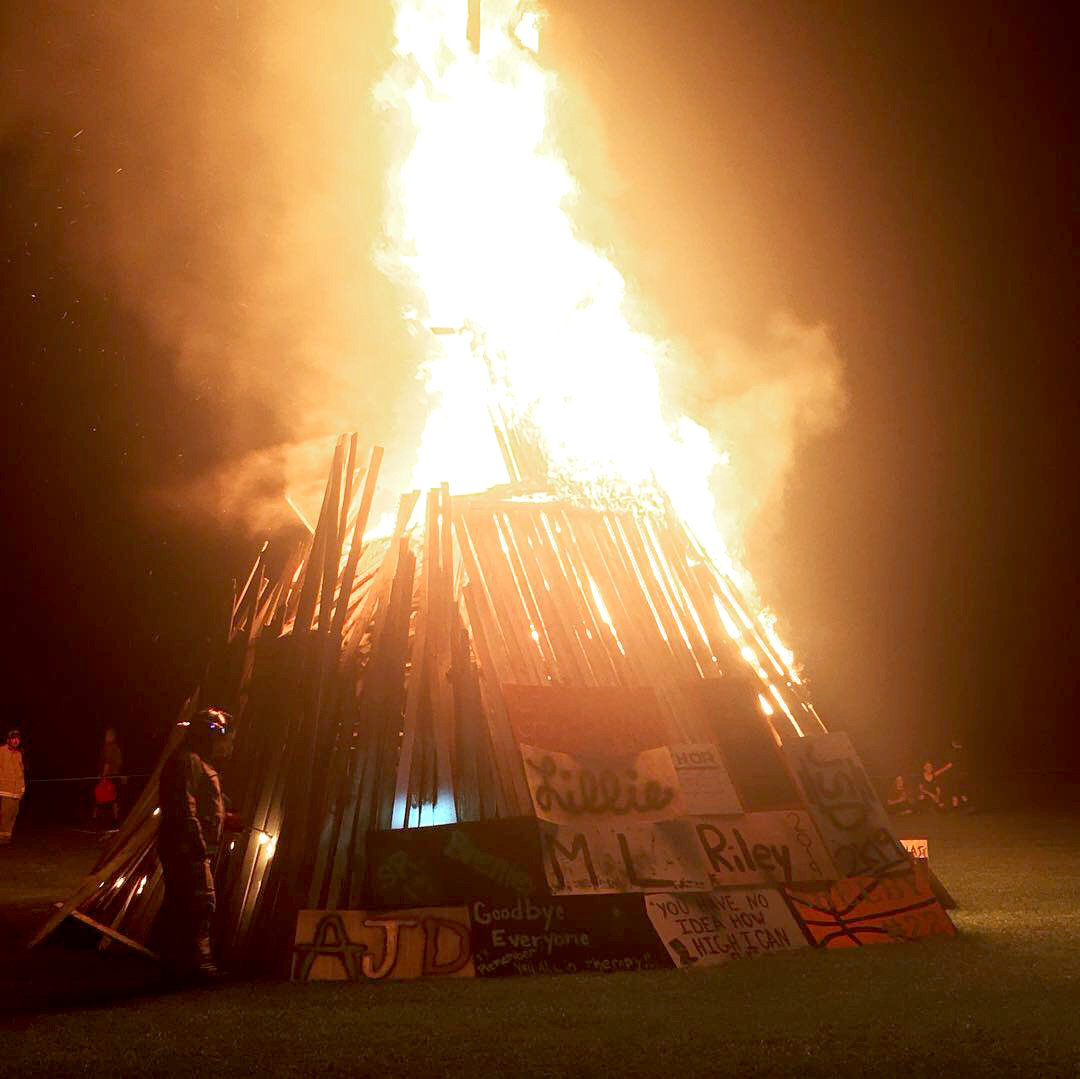 Quitman’s homecoming bonfire burns at Bud Moody Stadium on Oct. 3 to celebrate the Oct. 5 homecoming game against the Grand Saline Indians.
