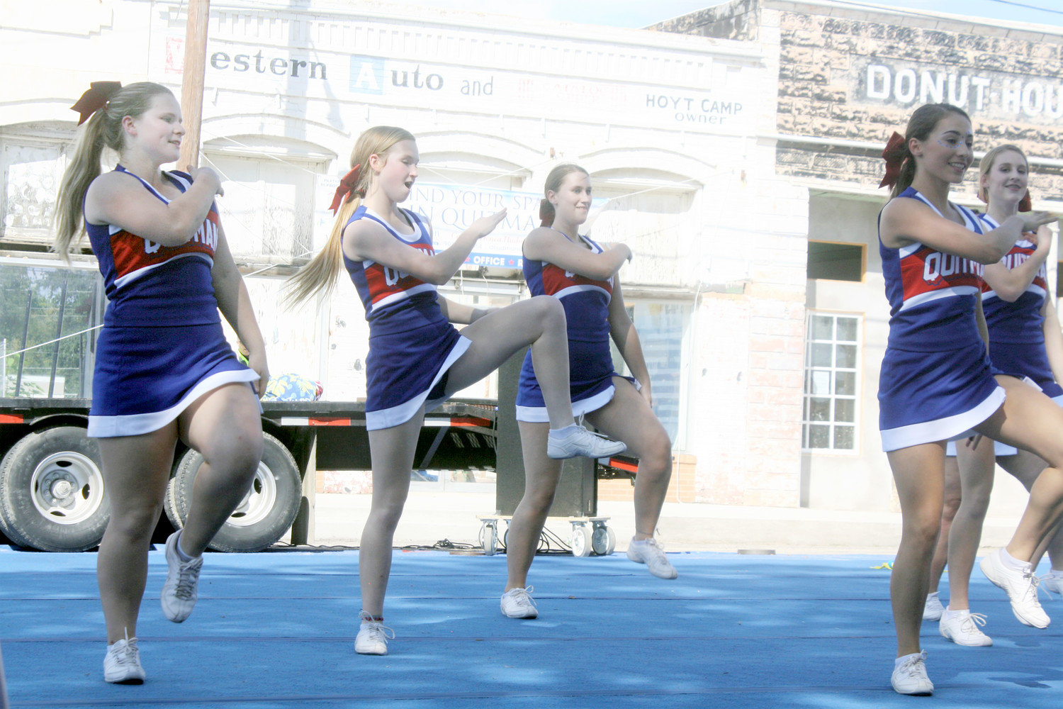Quitman cheerleaders were high stepping at Friday’s homecoming pep rally in downtown Quitman.
