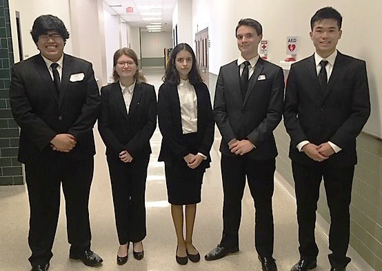 Members of Mineola High School’s Business Professionals of America Parliamentary Procedure Team are, from left, Armando Veloz, Adrian French, Olivia Toledo, Jackson Vandover and Lin Dong.