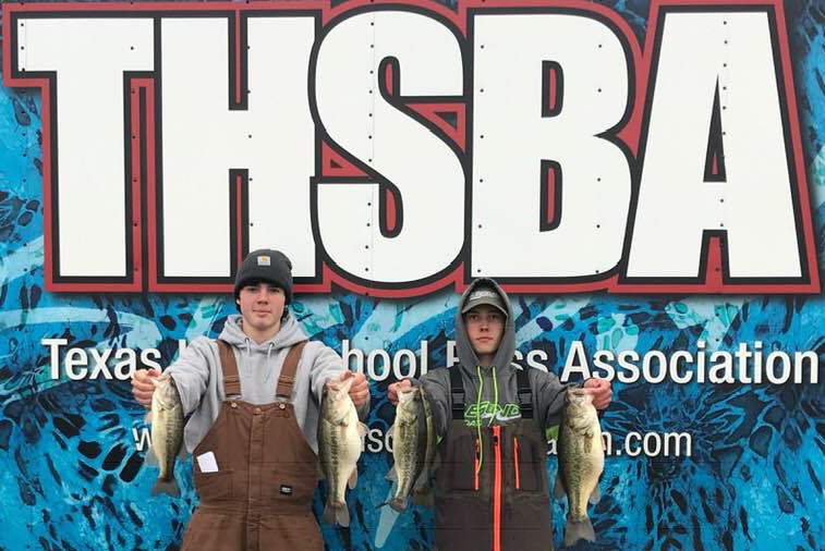 Mineola High seniors River Simonek and Tristan Rychlik at the Lake O’the Pines fishing tournament on Saturday, March 2. The pair advanced to Regionals competition on April 13 at Lake Palestine.