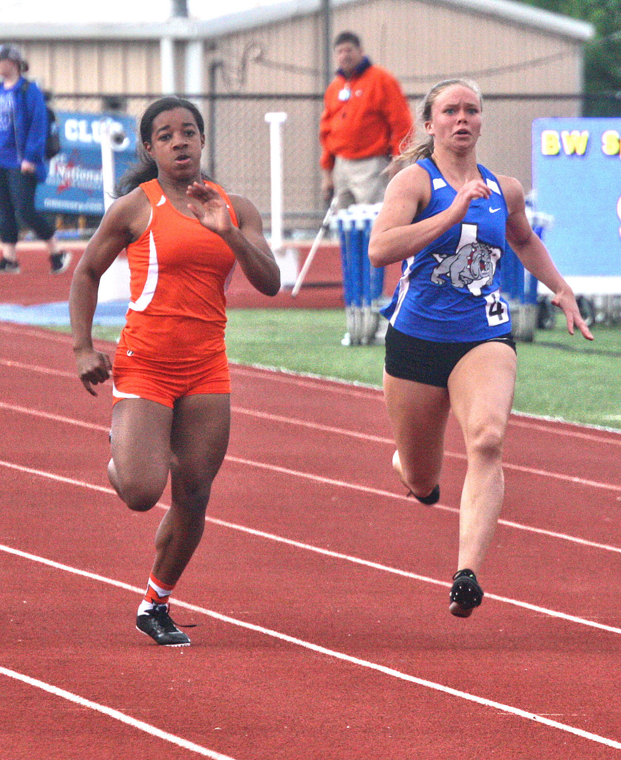 Mineola’s Abby Kratzmeyer nipped Quitman’s Madalyn Spears to take the gold in the 100 meter dash.