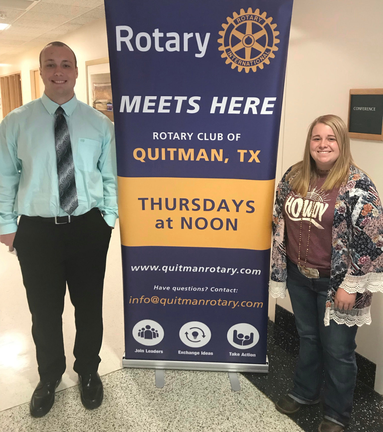Quitman Rotary Club students Justin Blalock and Brenley Von Reyn.