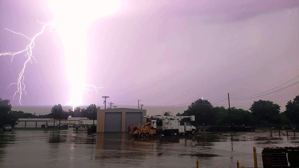 A bolt of lightning sets this funnel cloud aglow just east of Quitman on the afternoon of May 29 as severe storms marauded throughout Wood and nearby counties. An EF-2 tornado touched down about four miles east of Winnsboro causing damage to numerous structures. No injuries were reported. (Photo courtesy of Kevin Tinney of Wood County Electric Cooperative in Quitman)