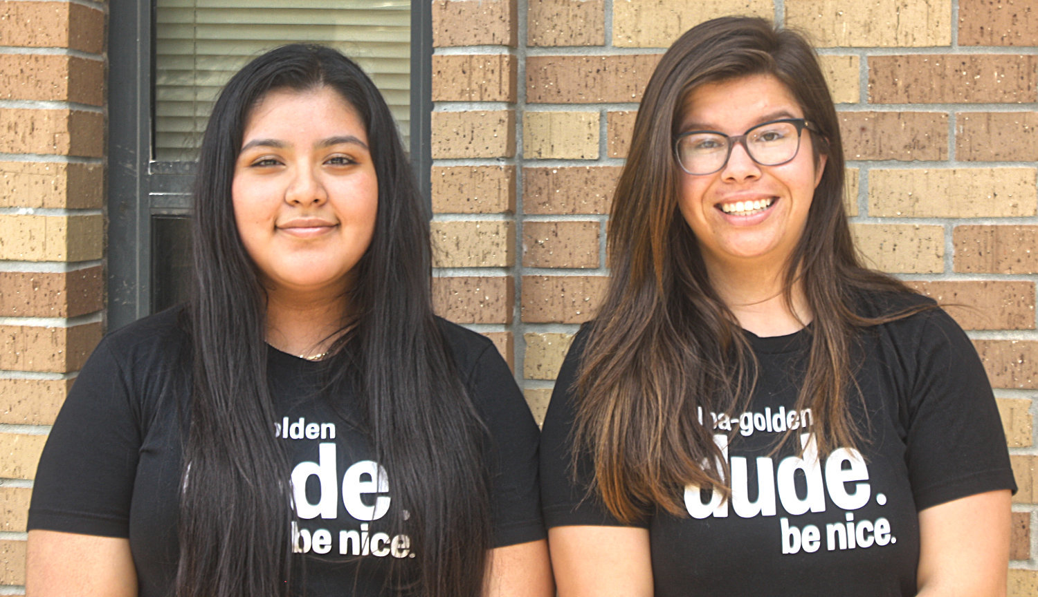 Head Drum Major Kelly Ortega (left) and Assistant Drum Major Christiana Roberts will lead the Alba-Golden High School band in 2019-20.