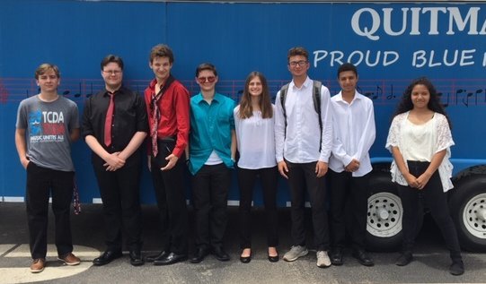Left to right: Quitman band students Tristan Cheek, Ashton Goss, Mike Fry, Vincent Ogg, Bonnie Vander Schaaf, Aiden Corrior, Diego Orsonio and Emily Roman competed at the state solo and ensemble contest.