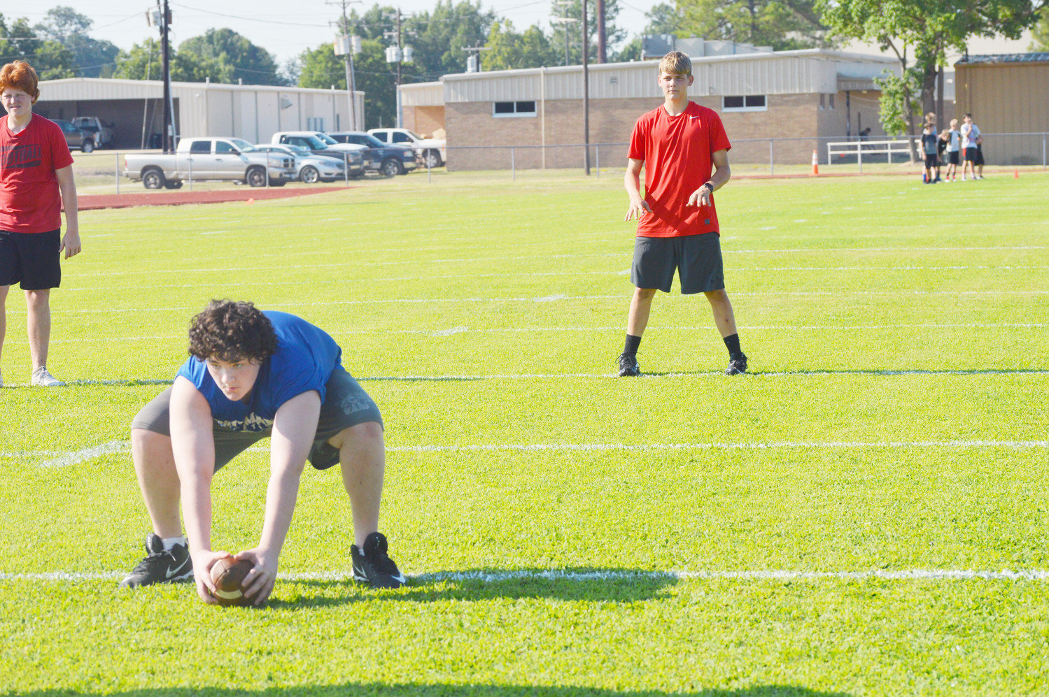 Quitman football campers worked on deep snapping and punting during last week’s activities.