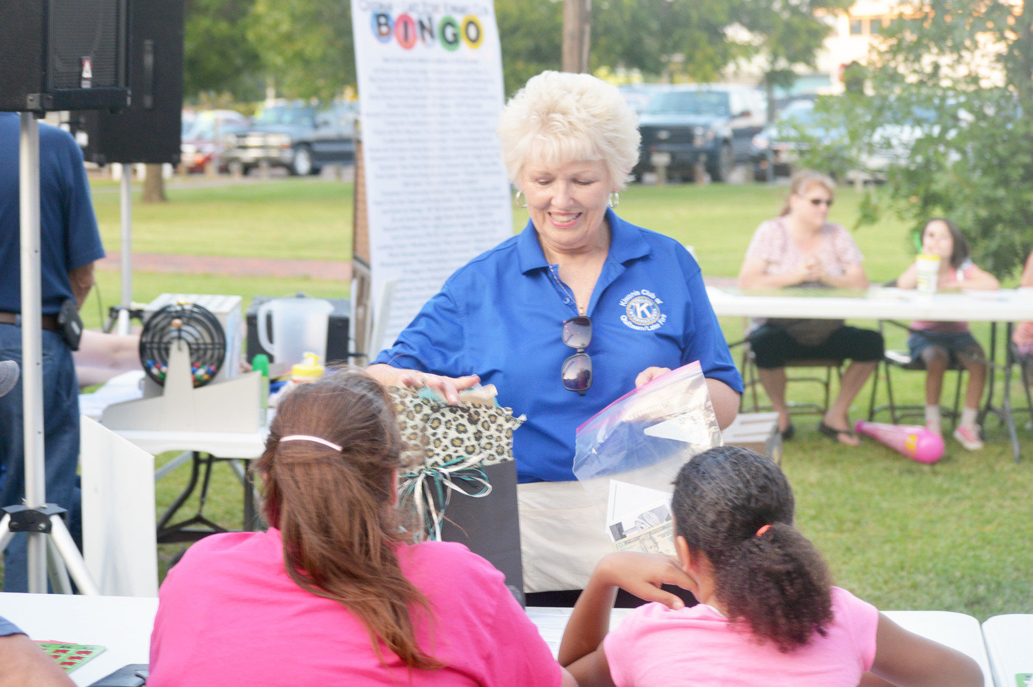 Annette Simpkins was busy working the crowded Bingo games during Old Settlers Reunion time at Jim Hogg City Park in Quitman last week.