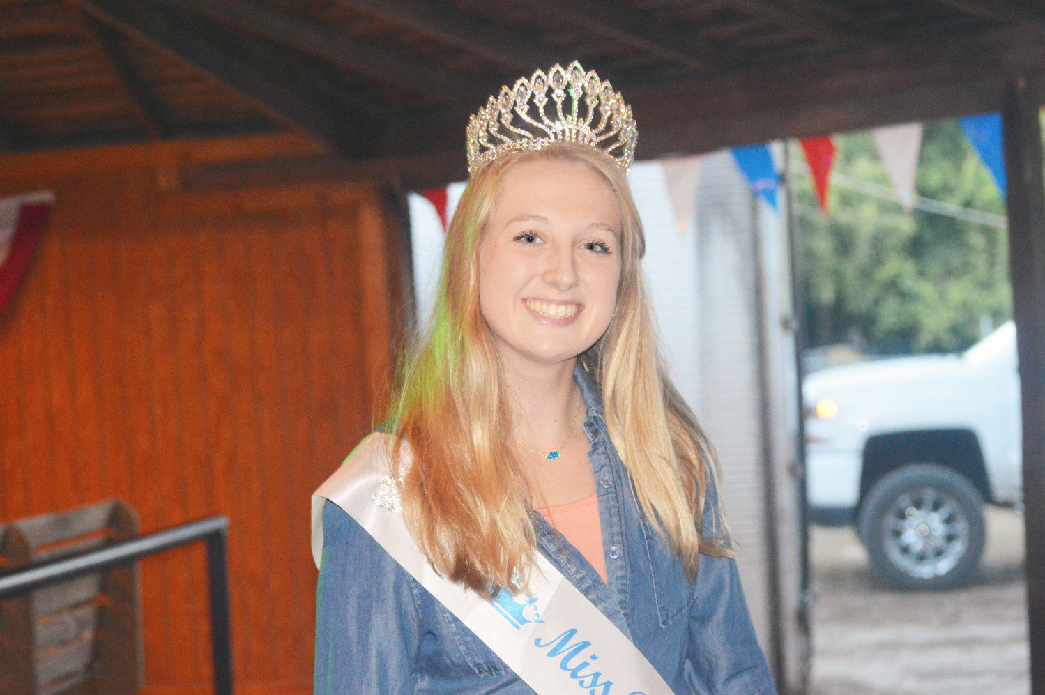 Dogwood Queen Maddi Whitehurst made it to the Old Settlers festivities Saturday night after spending the day in Gilmer playing volleyball and taking part in the volleyball alumni game.