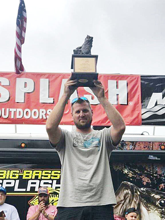 Charles Blundell proudly displays the trophy he won for his first place catch at the 2018 Big Bass Splash at Lake Fork. Blundell’s winning big bass hit the scales at 11.15 pounds.