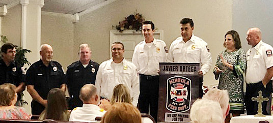 Junior Ortega and the Mineola Fire Department were honored as part of the Sept. 1 services at New Hope Baptist Church. All first responders were honored during the service.