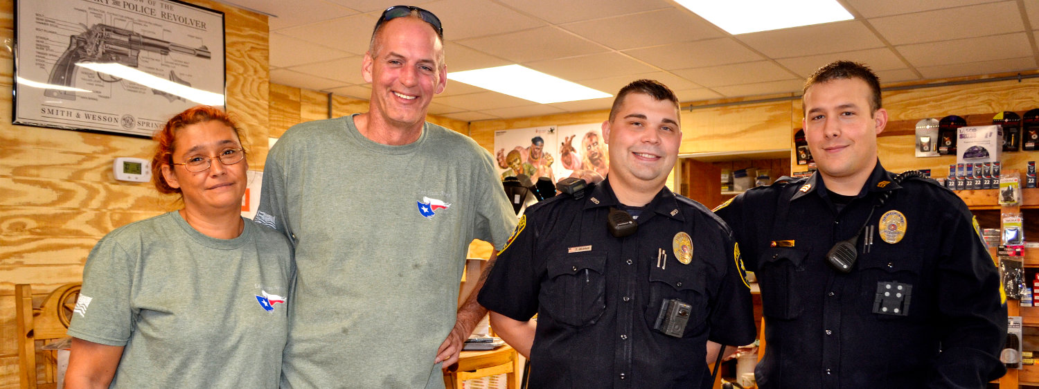 East Texas Ammo welcomed Officer George and Sergeant Atkinson at their Texans Against Crime get-together.