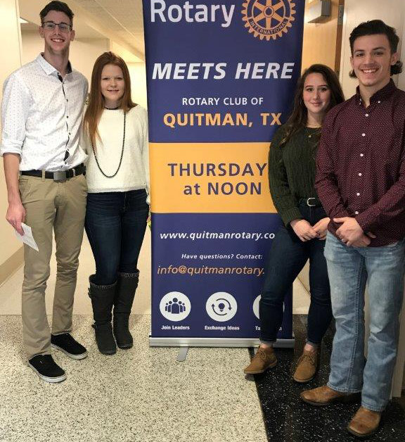 Quitman Rotary Club students of the month are, left to right, Rylie Flanagan and Shelby Hayes for December and Jaci Coley and River Chaney for January.
