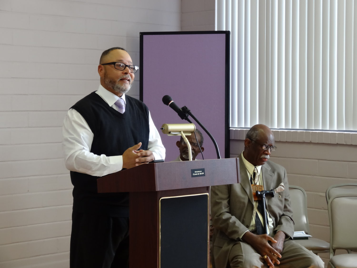 Carlist Brinkley speaks at the Black History Month program in Mineola. (Monitor photo by Amanda Duncan)