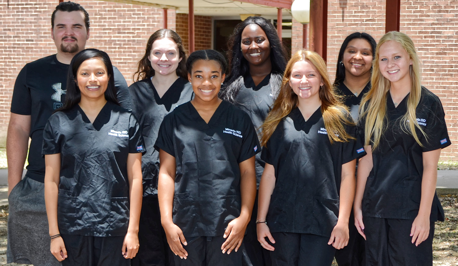 Mineola High School students achieving national medical certifications this year include, back from left, Dawson Elmore, Riley Johnson, Tiara Stephens, Ana Cruz; and, front, Kate Melgarejo, Abbie Kratzmeyer, Cyndi Butler and Kelsie Browning.