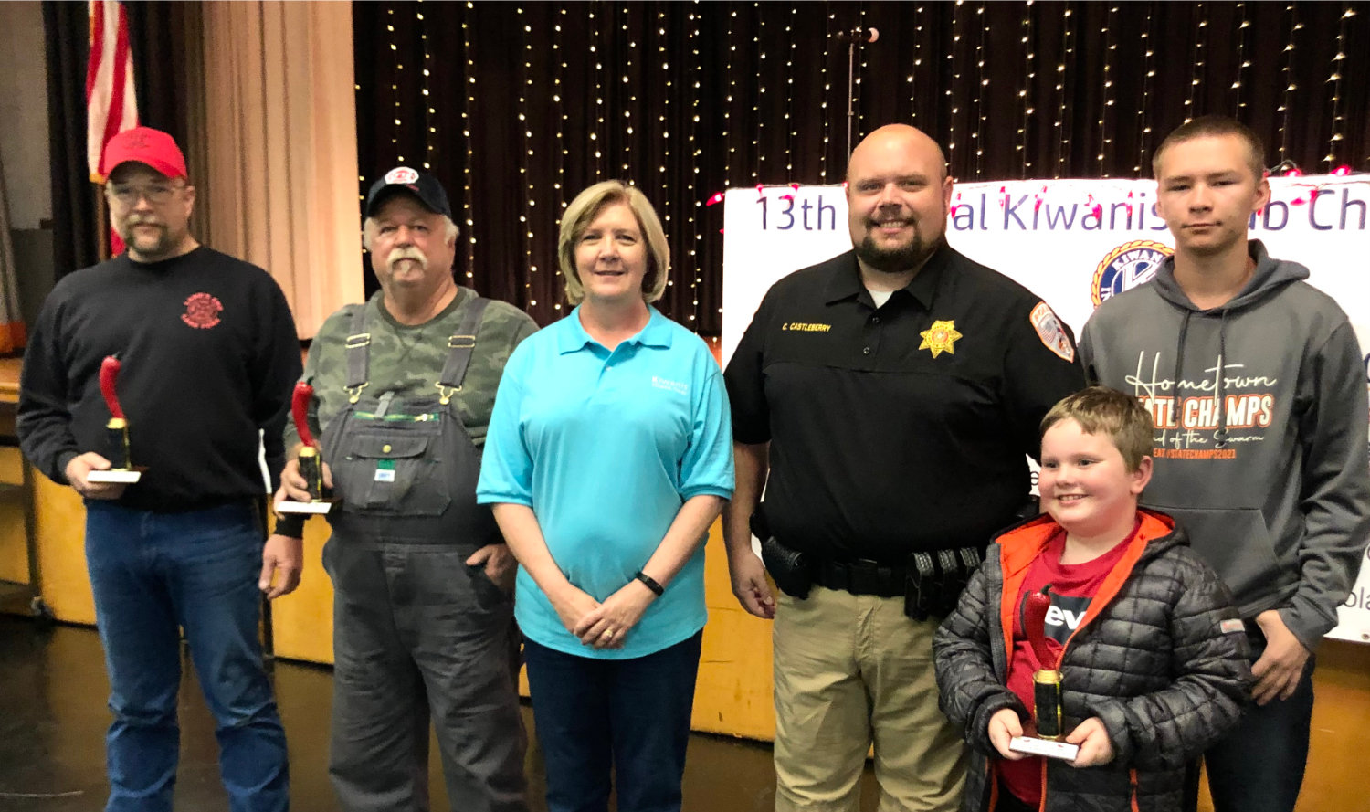 Winners in the Mineola Kiwanis First Responders Chili Cook Off were the Lands End fire department for People’s Choice and Best Decorated Booth, and the Mineola ISD Police Department was the Best Chili winner. Kiwanis President Becky Moore presented the awards.