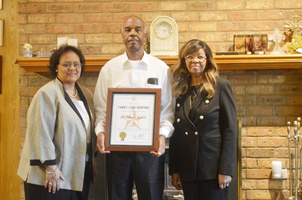 Family members are proud of the recognition the Fannin Ranch received from the Texas Dept. of Agriculture. Pictured from left are Barbara Fannin, Brusker Fannin III and Sevetra Fannin Pankey.