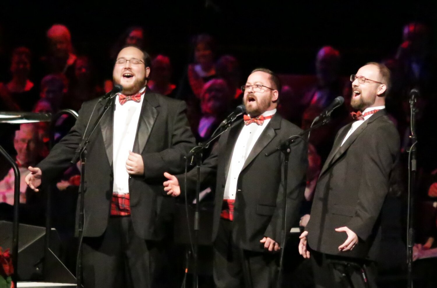 Three tenors perform with the North East Texas Choral Society.