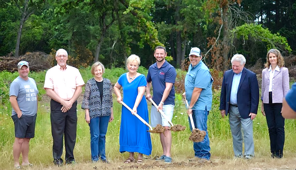 Groundbreaking for Stitchin’ Heaven’s new retreat center and cottages was held Thursday in Quitman. In attendance were (from left) Quitman Mayor Pro Tem David Dobbs, Quitman Development Corporation President Martha Scroggins, Wood County National Bank and Quitman Chamber Board representative Morgan Whitely, Deb Luttrell, Clay Luttrell, Bering Construction’s Mark Folmar, Wood County Economic Development Commission Executive Director Roger Johnson and Wood County Judge Lucy Hebron.