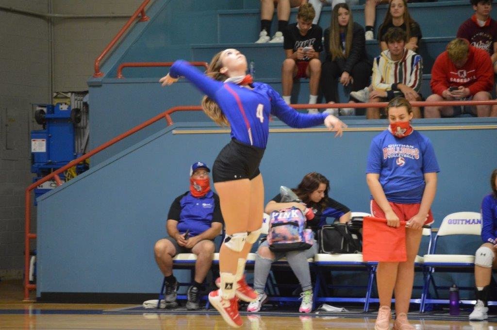Quitman’s Lindsey Hornaday used a devastating jump serve for six aces against Winona. (Monitor photo by Larry Tucker)