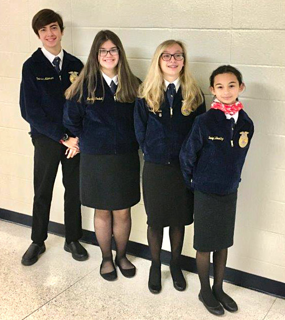 The Quitman Greenhand state champ quiz team are, left to right, Christian Adamson, Isabel Corbat, Kendall Davis and Katelyn De Gorostiza.