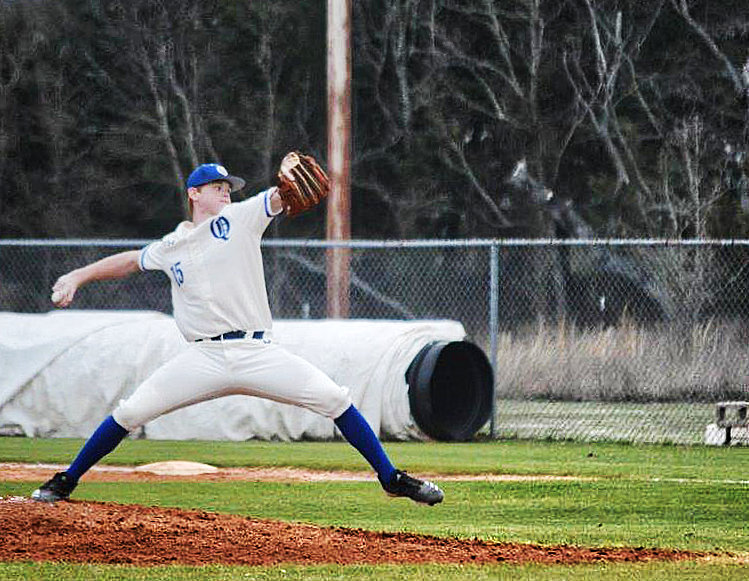 Quitman’s Landon Richey fires to the plate against Mt. Vernon in last week’s district opening game.
