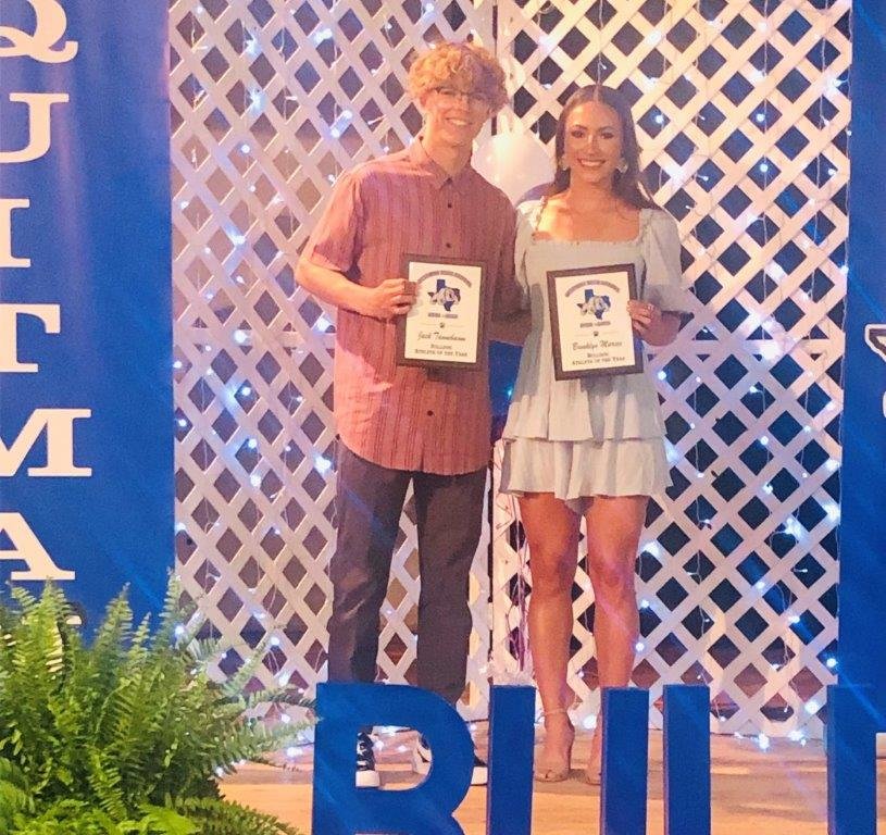 Jack Tannebaum and Brooklyn Marcee were named Quitman’s Athletes of the Year at last Tuesday’s annual sports banquet. (Monitor photo by Larry Tucker)