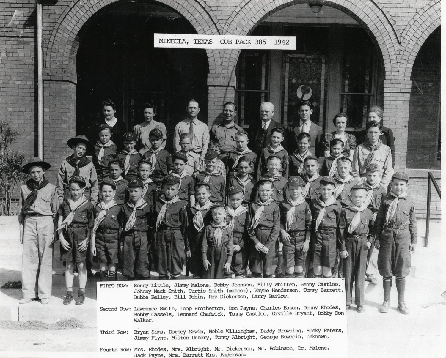Scouting was alive and well in Mineola in 1942, with some well-known names among those pictured. The local pack and troop may be dissolved by this time next year.