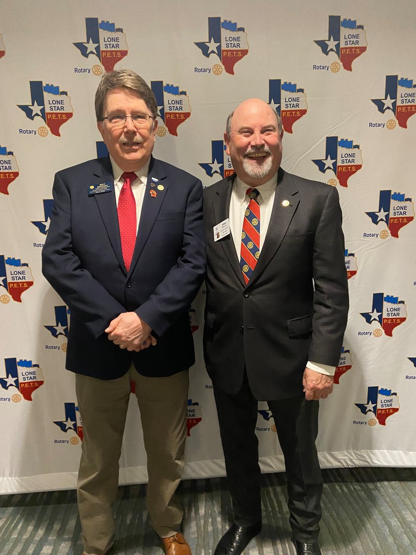 Roy Shockey, left, Mineola Rotary Club, and Greg Hollen, Quitman Rotary Club, attended the Rotary Lone Star president-elect training at DFW Hyatt this weekend.