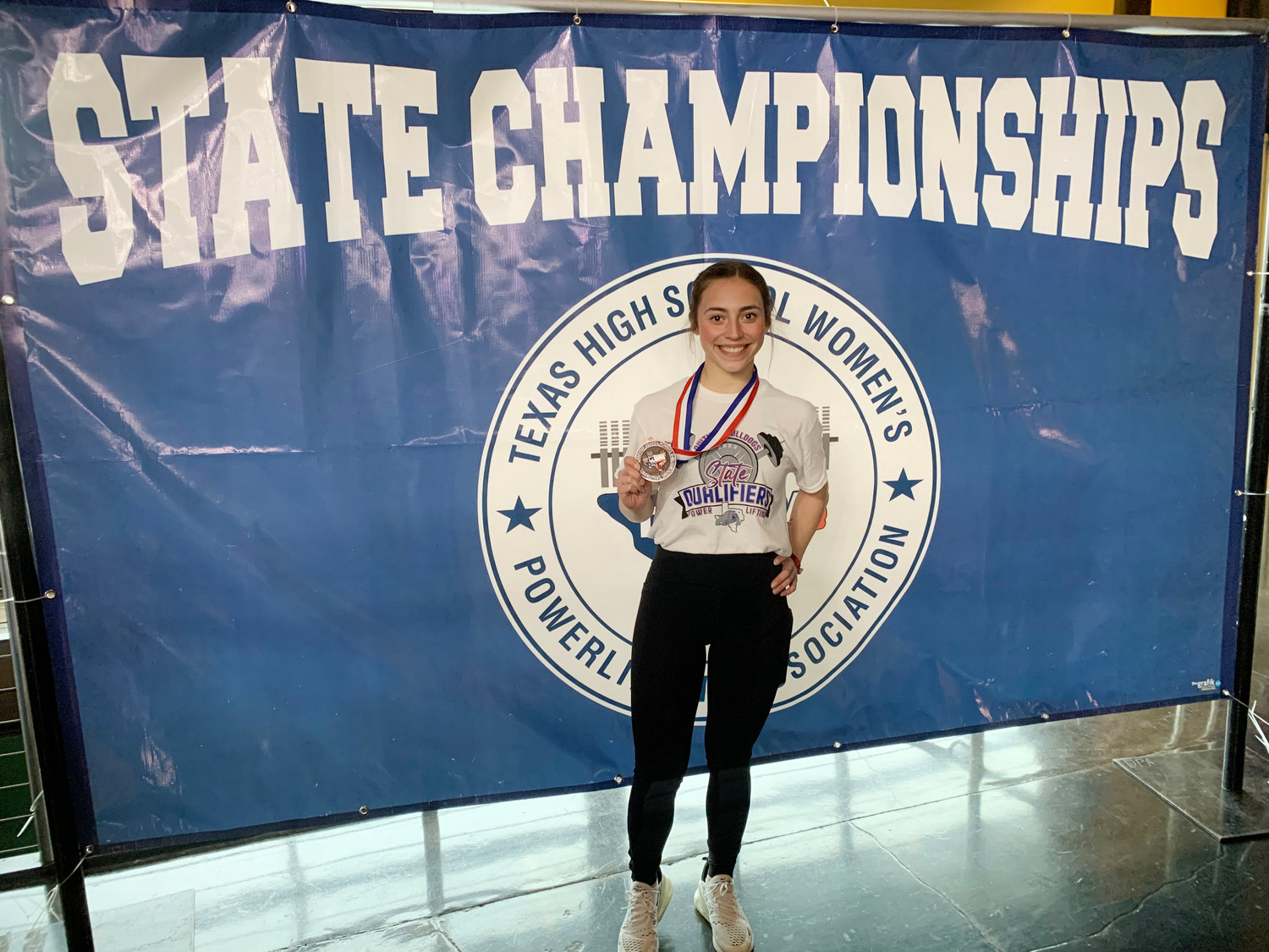 Addison Marcee of Quitman earned a fifth place medal in the 3A small division at the Texas High School Women’s Powerlifting Association championships last week in Frisco. (Courtesy photo)